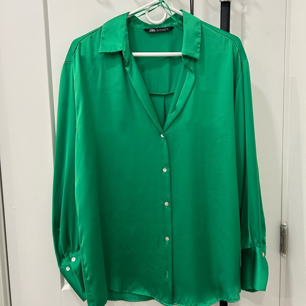 Zara Green Satin Button Up